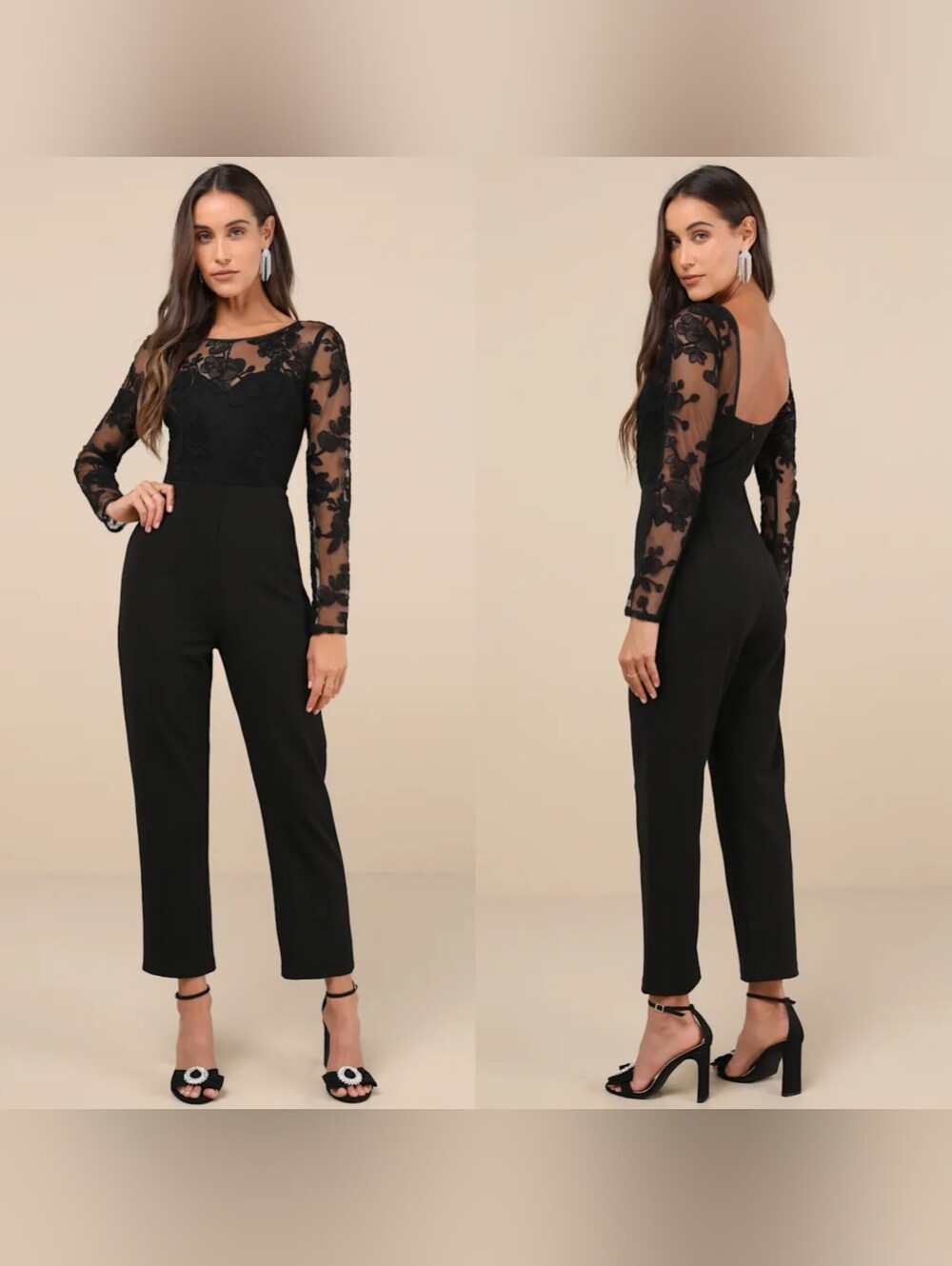 Lulus Write Your Own Romance Black Embroidered Long Sleeve Jumpsuit Wedding